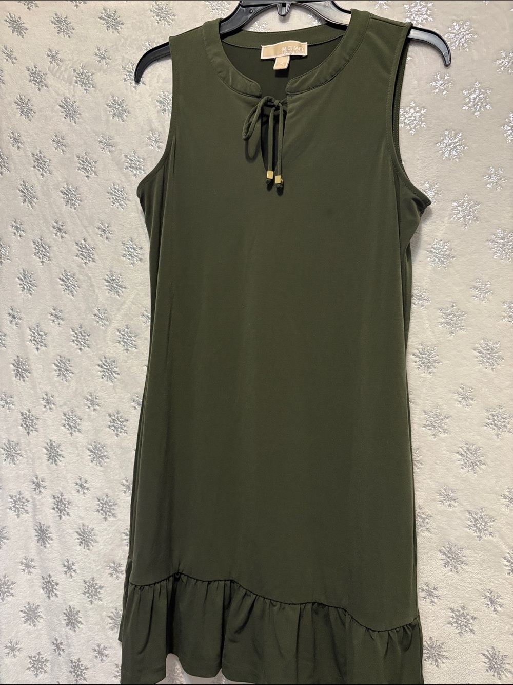 MICHAEL Michael Kors Olive Tie-Neck Sleeveless Ruffle-Hem Dress